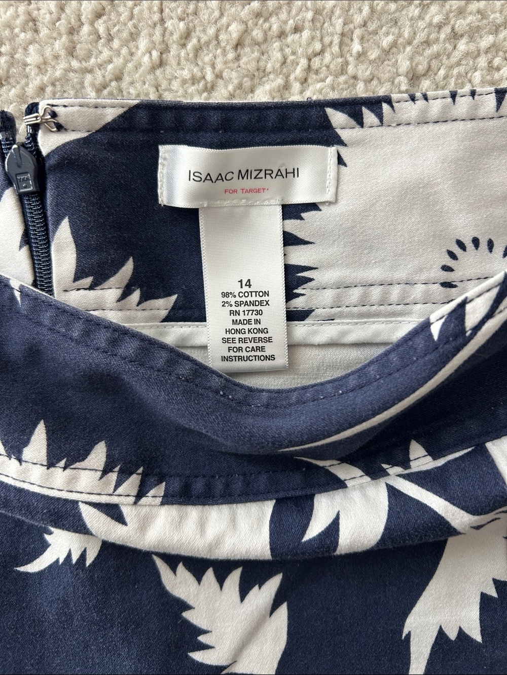 Isaac Mizrahi Navy and White Floral A-Line Skirt - Picture 2 of 5